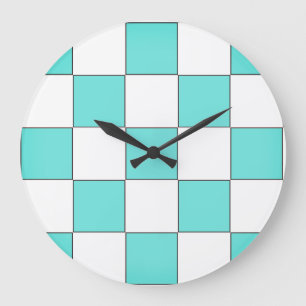 Reloj Redondo Grande Tablero de ajedrez cian verde