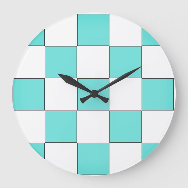Reloj Redondo Grande Tablero de ajedrez cian verde (Anverso)
