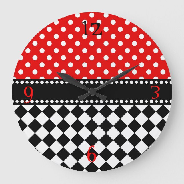 Reloj Redondo Grande Tablero de damas rojo del punto (Anverso)