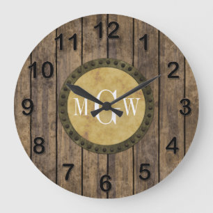 Reloj Redondo Grande Tablones de aspecto de madera rústica #1 Steampunk