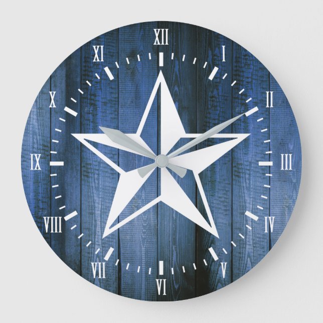 Reloj Redondo Grande Tablones de madera azules de la estrella náutica (Anverso)