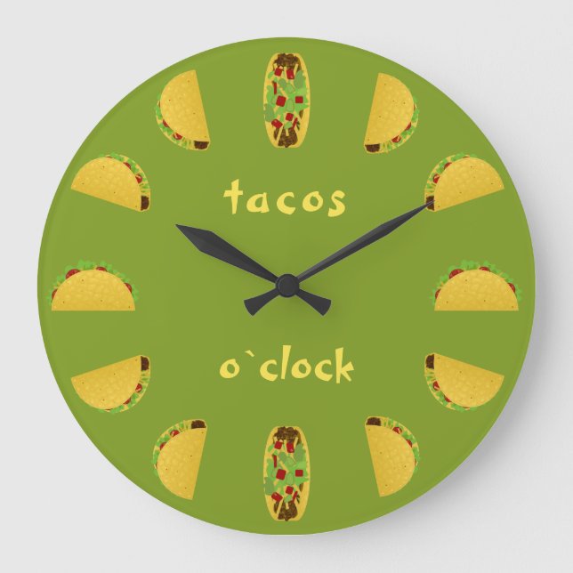 Reloj Redondo Grande tacos divertidos o`clock green (Anverso)