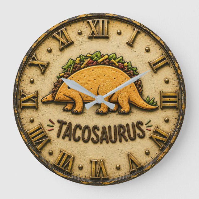 Reloj Redondo Grande Tacosaurus Funny Taco Dinosaur  (Anverso)
