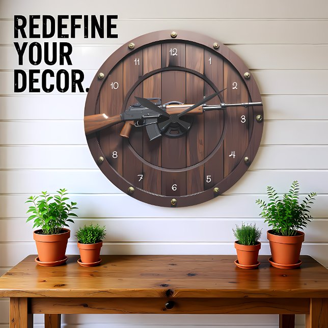 Reloj Redondo Grande Tactical Rifle Wood Grain (Subido por el creador)