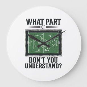 Reloj Redondo Grande Tácticas Divertidas de Fútbol Camiseta Diseño Vint