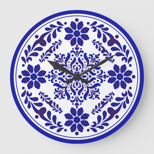 Reloj Redondo Grande Talavera azul y blanca tres (Anverso)