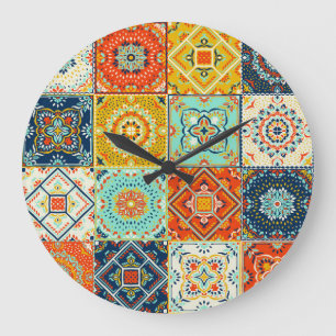 Reloj Redondo Grande Talavera, Azulejos, tapicería de mosaicos turcos.