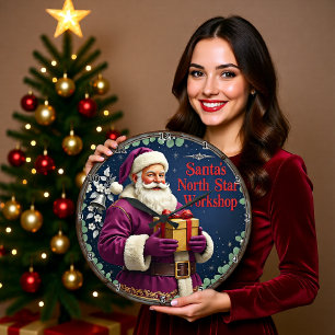 Reloj Redondo Grande Taller del Santa Claus Estrella del Norte Púrpura
