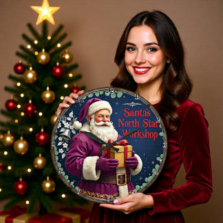 Reloj Redondo Grande Taller del Santa Claus Estrella del Norte Púrpura