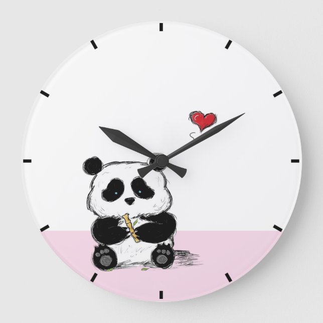 Reloj Redondo Grande Tallo rosado de la panda y del bambú (Anverso)