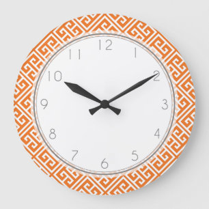 Reloj Redondo Grande Tangerine Orange Greek Key Pattern