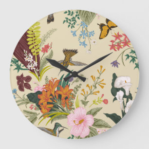 Reloj Redondo Grande Tapiz Floral Vintage Tropical