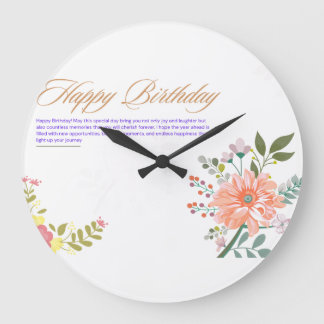 Reloj Redondo Grande Tarjeta de Feliz Cumpleaños Floral de Acuarela Ele