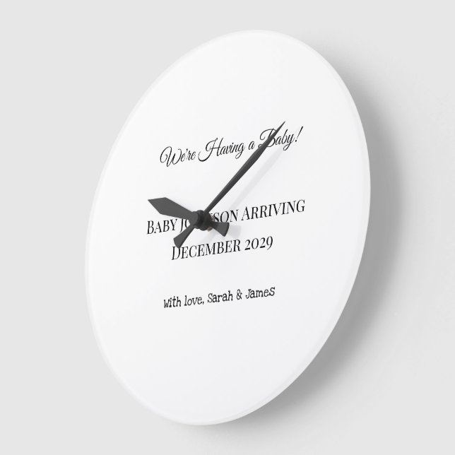 Reloj Redondo Grande Tarjeta de revelación de bebé personalizado (Ángulo)