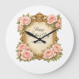 Reloj Redondo Grande Tarjeta del Día de la Madre con Marco de Rosa Vint