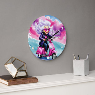 Reloj Redondo Grande Tarjeta del Día de la Mujer - Caricatura Divertida