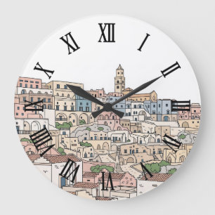 Reloj Redondo Grande Tarjeta postal de ilustración de viaje Matera Ital
