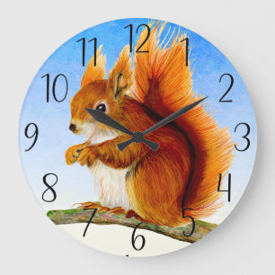 Reloj Redondo Grande Tarjeta postal de pintura de color de ardilla roja
