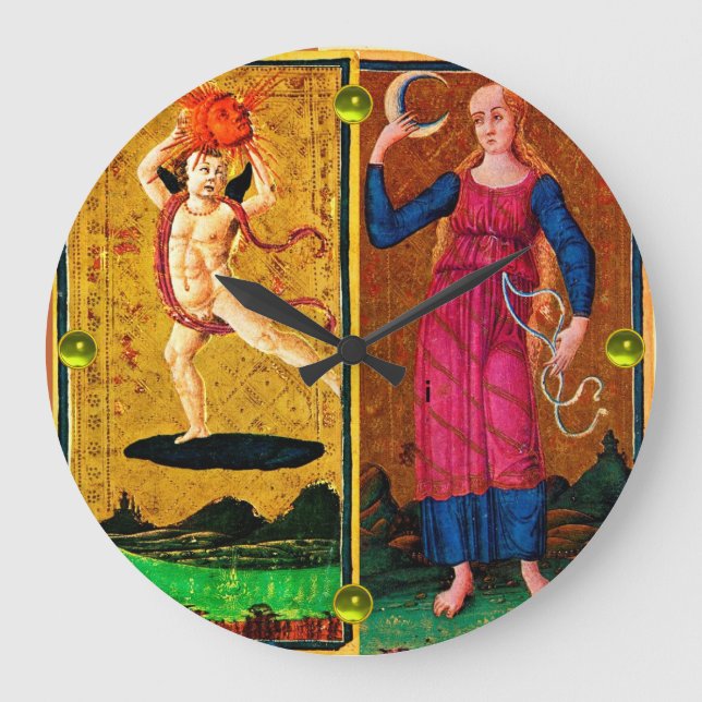 RELOJ REDONDO GRANDE TAROS DE RENACIMIENTO ANTIGUO / SOL Y LUNA (Anverso)