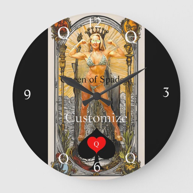 Reloj Redondo Grande Tarot Card Queen of Spades Thunder_Cove (Anverso)