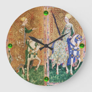 RELOJ REDONDO GRANDE TAROT DE LA RENACIMIENTO ANTIGUO / DAMA DE MONEDAS