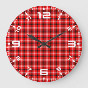 Reloj Redondo Grande Tartán negro rojo tartán tachado patrón-24899