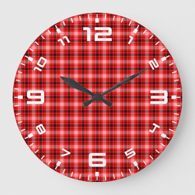 Reloj Redondo Grande Tartán negro rojo tartán tachado patrón-24899 (Anverso)