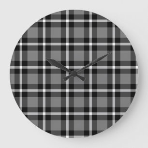 Reloj Redondo Grande Tartan Plaid Black, Grey & White No. 48