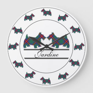 Reloj Redondo Grande Tartan Plaid de Clan Escocés Jardine Perros Scotti