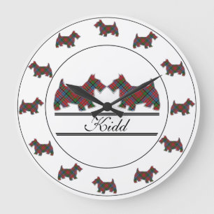 Reloj Redondo Grande Tartan Plaid de Clan Escocés Kidd Perros Scottie