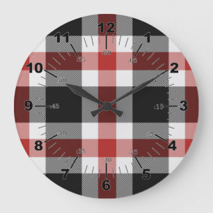 Reloj Redondo Grande Tartán Rojo Y Negro