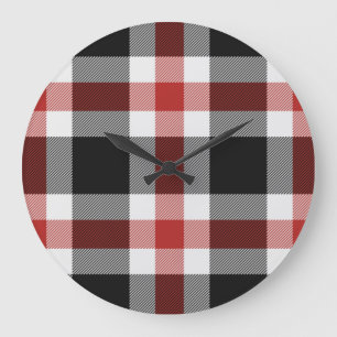 Reloj Redondo Grande Tartán Rojo Y Negro
