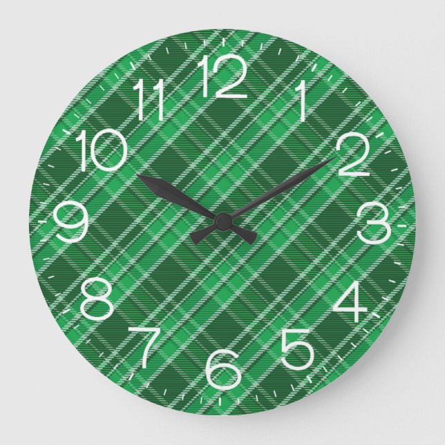 Reloj Redondo Grande Tartán Swahili Green Plaid Pattern-88675 (Anverso)