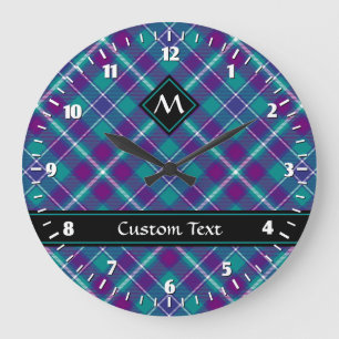Reloj Redondo Grande Tartán verde, púrpura y azul del mar