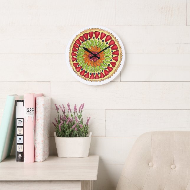 Reloj Redondo Grande Tarte aux Fruits Fruit Tart Pie Pasta Francesa (Sala de lectura)