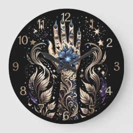 Reloj Redondo Grande Tatuaje De Mano Negra Y Oro