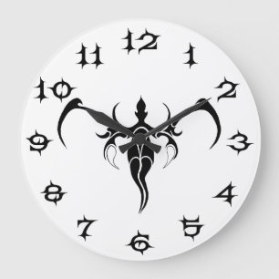 Reloj Redondo Grande Tatuaje tribal elefante - blanco y negro