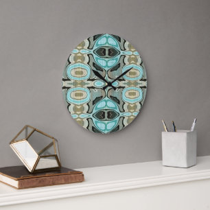 Reloj Redondo Grande Taupe Verde azulado Aqua Turquoise Hip Bohemian Ba