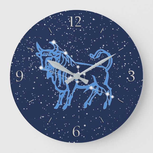 Reloj Redondo Grande Taurus Constellation and Zodiac Sign with Stars (Anverso)