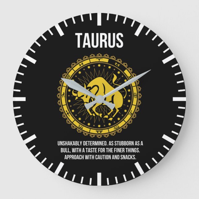 Reloj Redondo Grande Taurus - Horoscopio, Humor divertido de Rótulo Zod (Anverso)