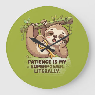 Reloj Redondo Grande Taza De Café Poder De Paciencia De Perezoso Lindo)