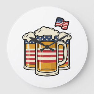 Reloj Redondo Grande Taza de cerveza patriótica diseño vectorial vintag