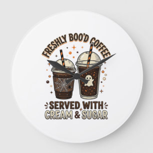 Reloj Redondo Grande Taza de fantasma de Halloween de café recién hecho