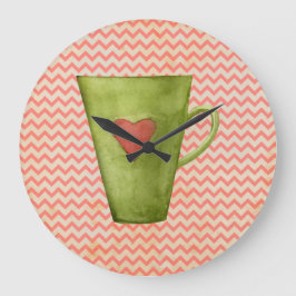 Reloj Redondo Grande Taza de Latte con Acuarela