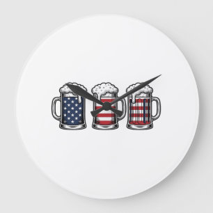 Reloj Redondo Grande Tazas de cerveza patrióticas Diseño de camiseta ve