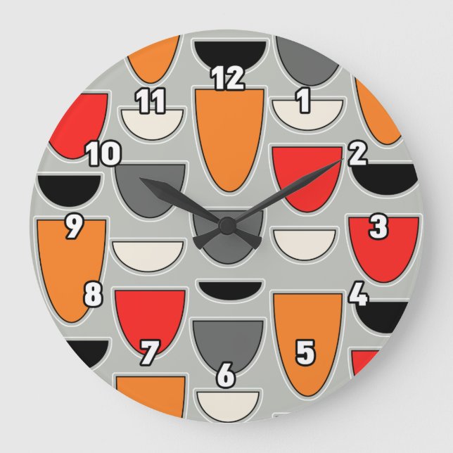 Reloj Redondo Grande Tazones modernos de mediados del siglo (gris) (Anverso)