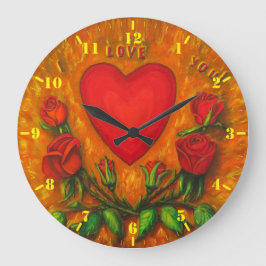 Reloj Redondo Grande Te amo - corazón y rosas