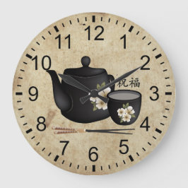 Reloj Redondo Grande Té chino para dos "bendiciones"