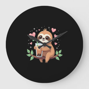 Reloj Redondo Grande Té de leche con burbujas de boba perezoso lindo Ka