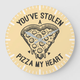 Reloj Redondo Grande Te has robado una pizza mi corazón - Gracioso aman